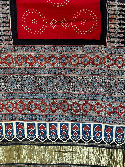 TANUJA: HANDMADE AJRAKH BANDHEJ MODAL SILK SAREE