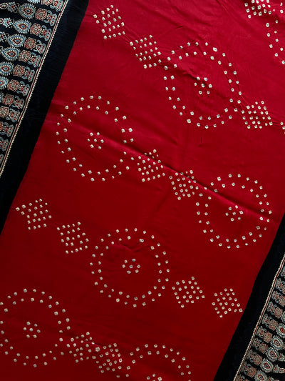 TANUJA: HANDMADE AJRAKH BANDHEJ MODAL SILK SAREE