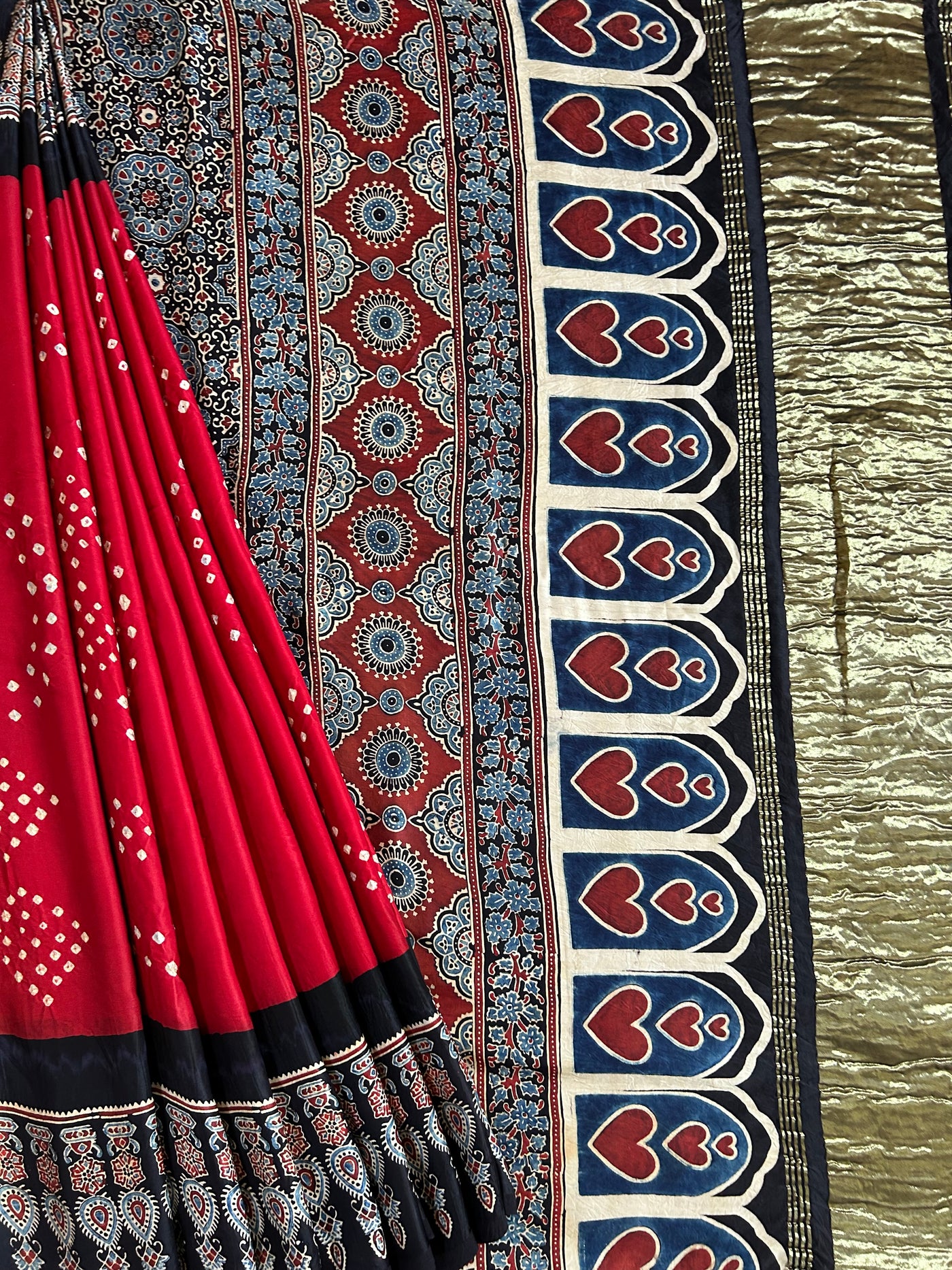 TANUJA: HANDMADE AJRAKH BANDHEJ MODAL SILK SAREE