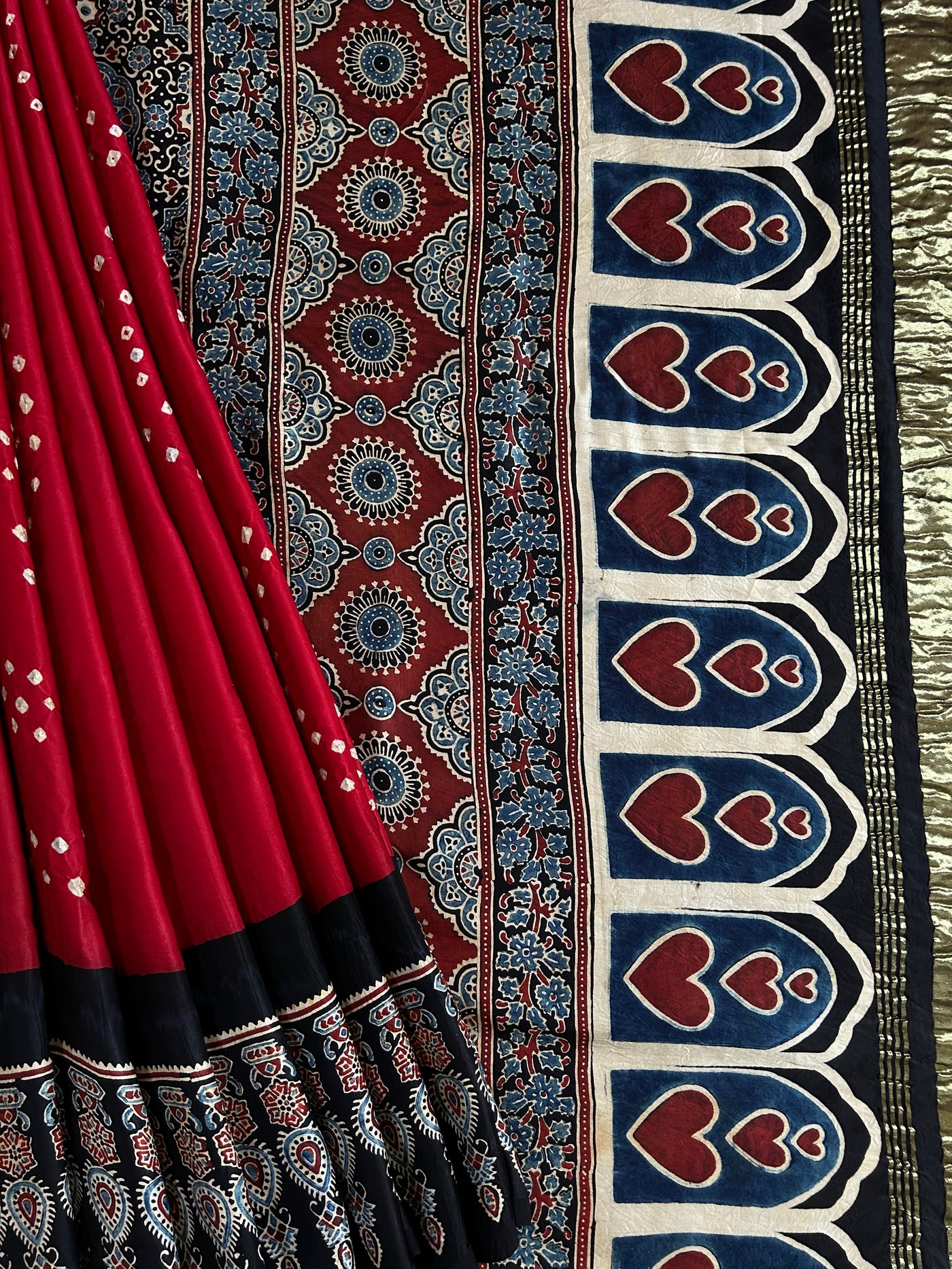 TANUJA: HANDMADE AJRAKH BANDHEJ MODAL SILK SAREE