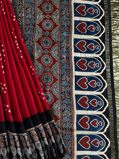 TANUJA: HANDMADE AJRAKH BANDHEJ MODAL SILK SAREE