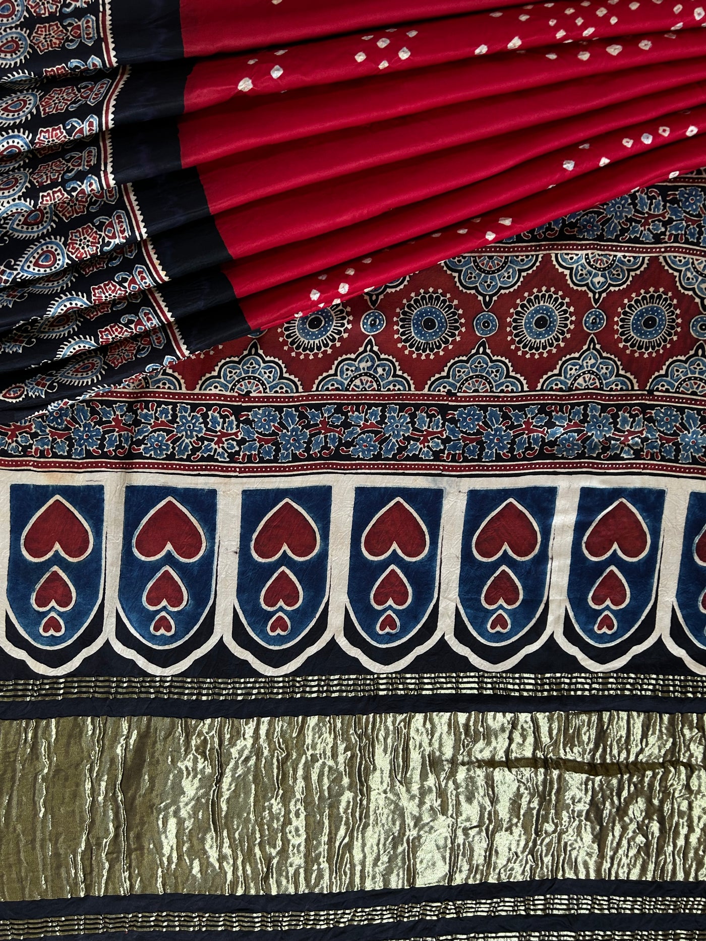 TANUJA: HANDMADE AJRAKH BANDHEJ MODAL SILK SAREE