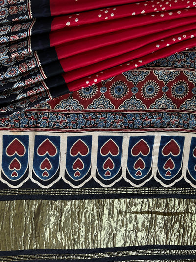 TANUJA: HANDMADE AJRAKH BANDHEJ MODAL SILK SAREE