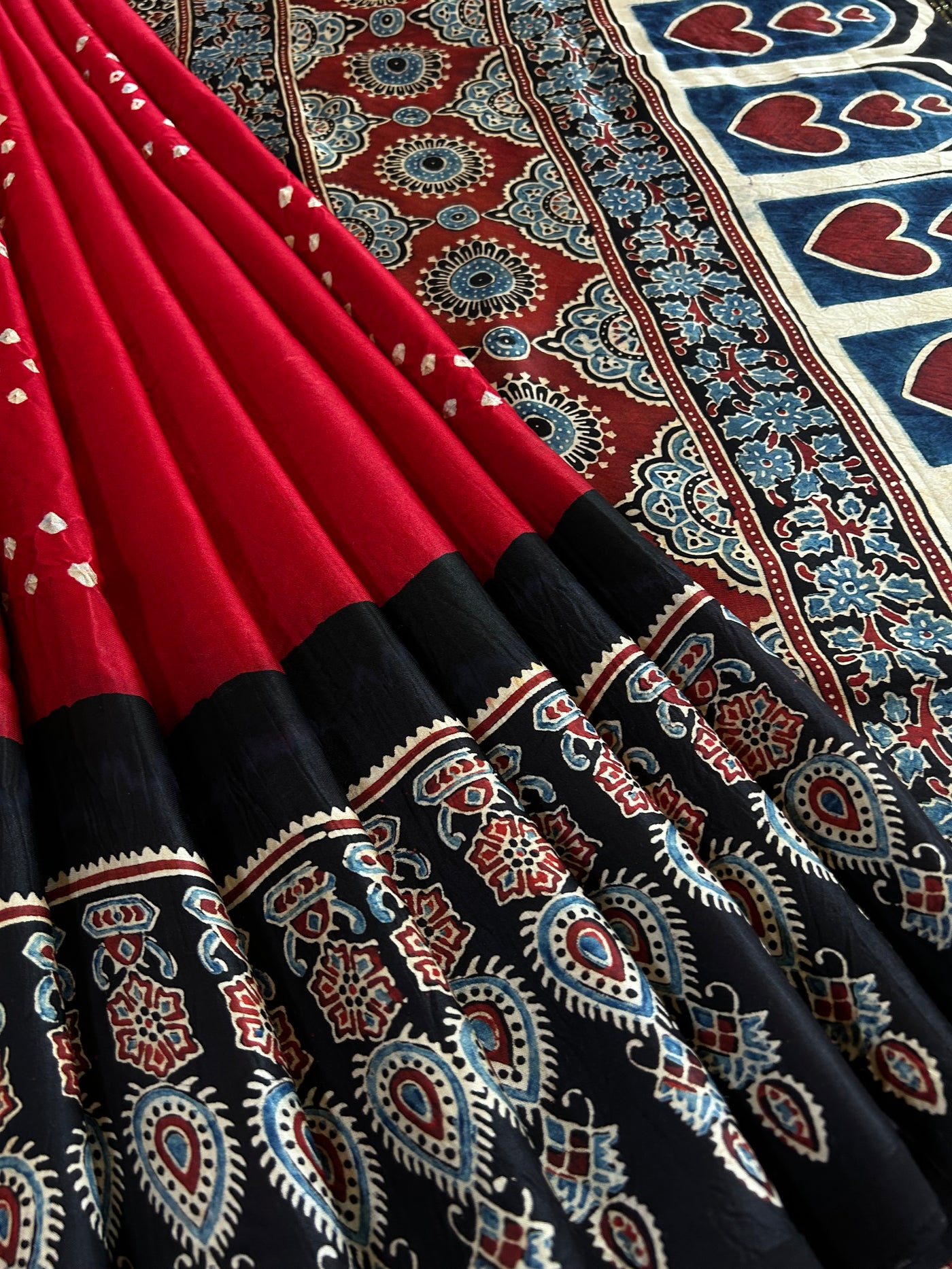 TANUJA: HANDMADE AJRAKH BANDHEJ MODAL SILK SAREE