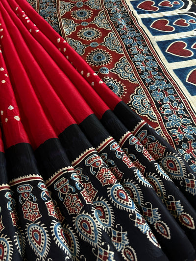 TANUJA: HANDMADE AJRAKH BANDHEJ MODAL SILK SAREE