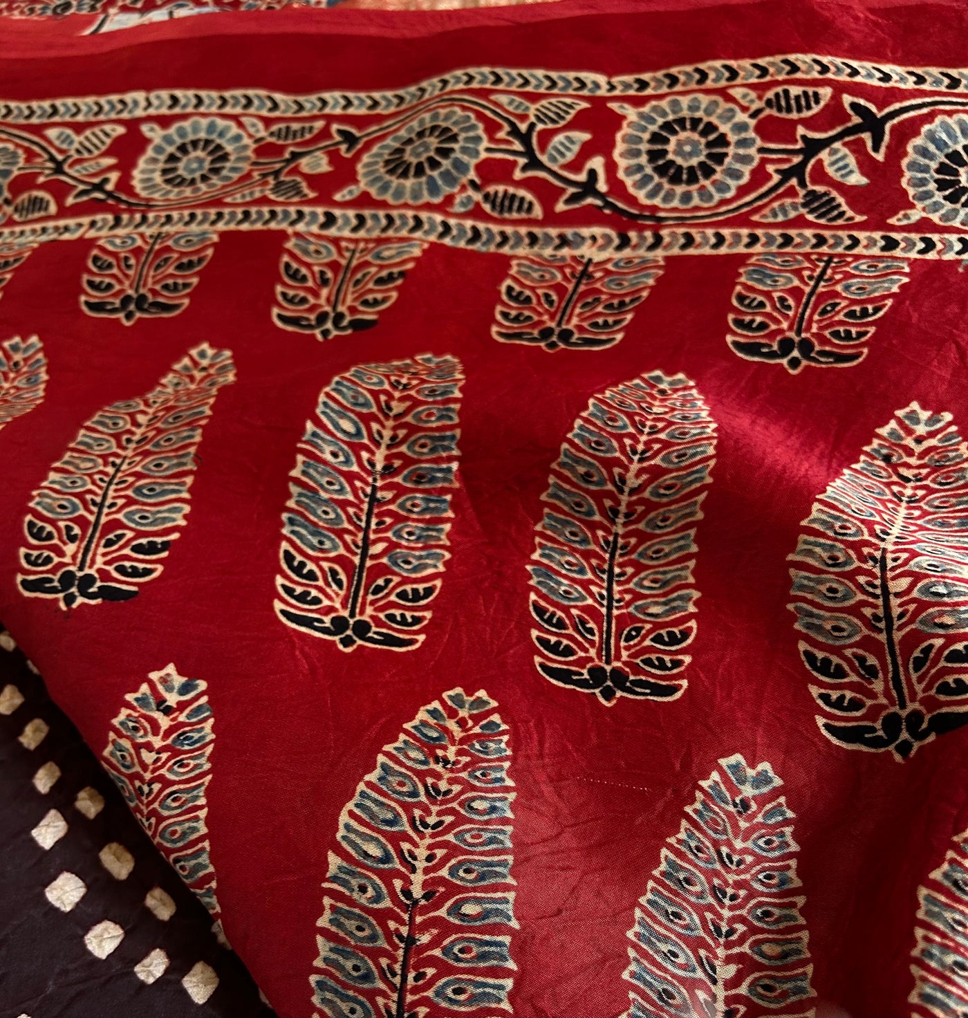 TARULATA: HANDMADE AJRAKH BANDHEJ MODAL SILK SAREE