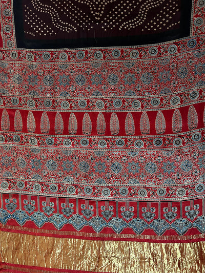 TARULATA: HANDMADE AJRAKH BANDHEJ MODAL SILK SAREE