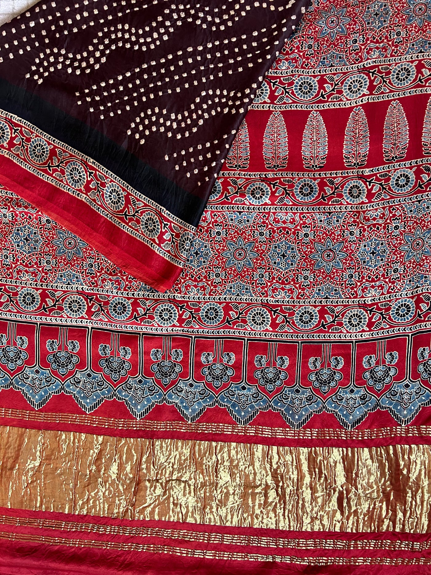 TARULATA: HANDMADE AJRAKH BANDHEJ MODAL SILK SAREE