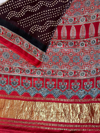 TARULATA: HANDMADE AJRAKH BANDHEJ MODAL SILK SAREE