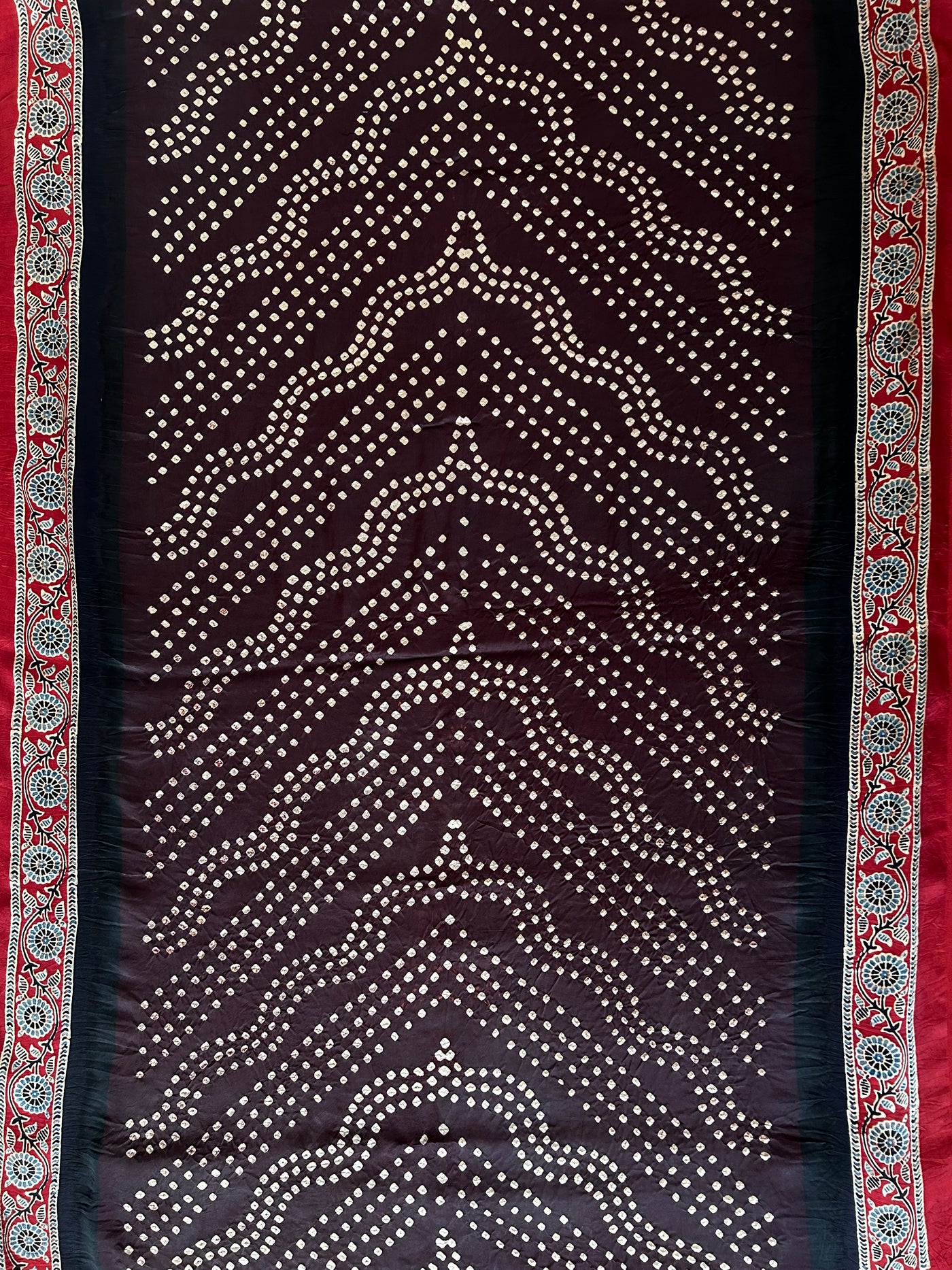 TARULATA: HANDMADE AJRAKH BANDHEJ MODAL SILK SAREE