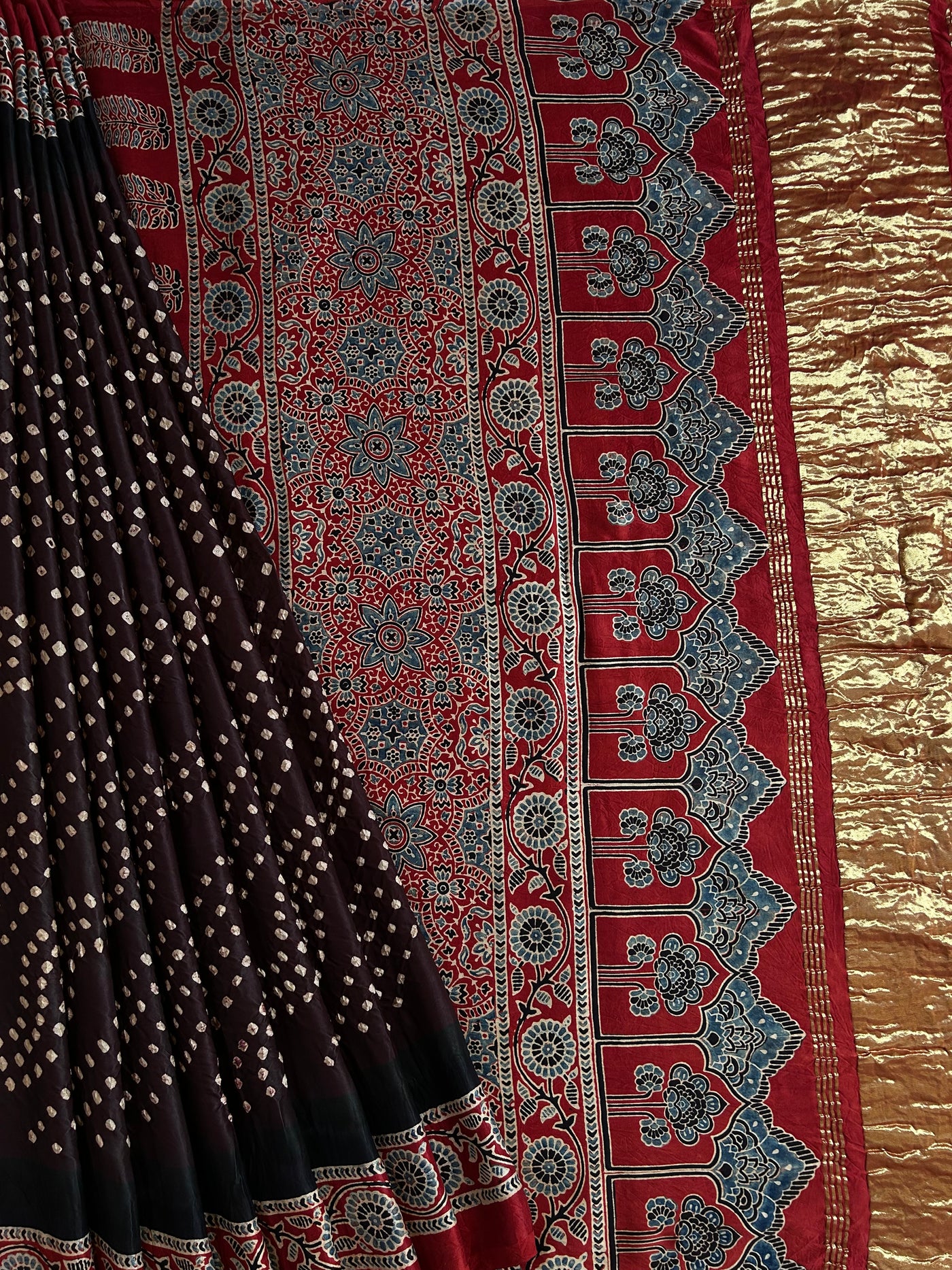 TARULATA: HANDMADE AJRAKH BANDHEJ MODAL SILK SAREE