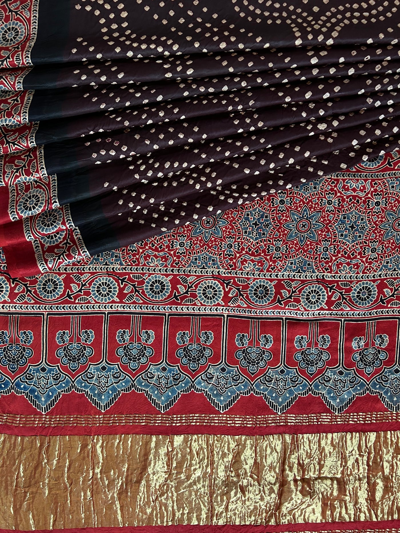 TARULATA: HANDMADE AJRAKH BANDHEJ MODAL SILK SAREE