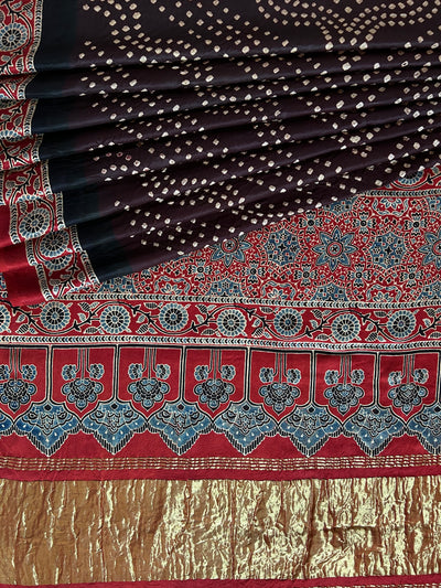 TARULATA: HANDMADE AJRAKH BANDHEJ MODAL SILK SAREE
