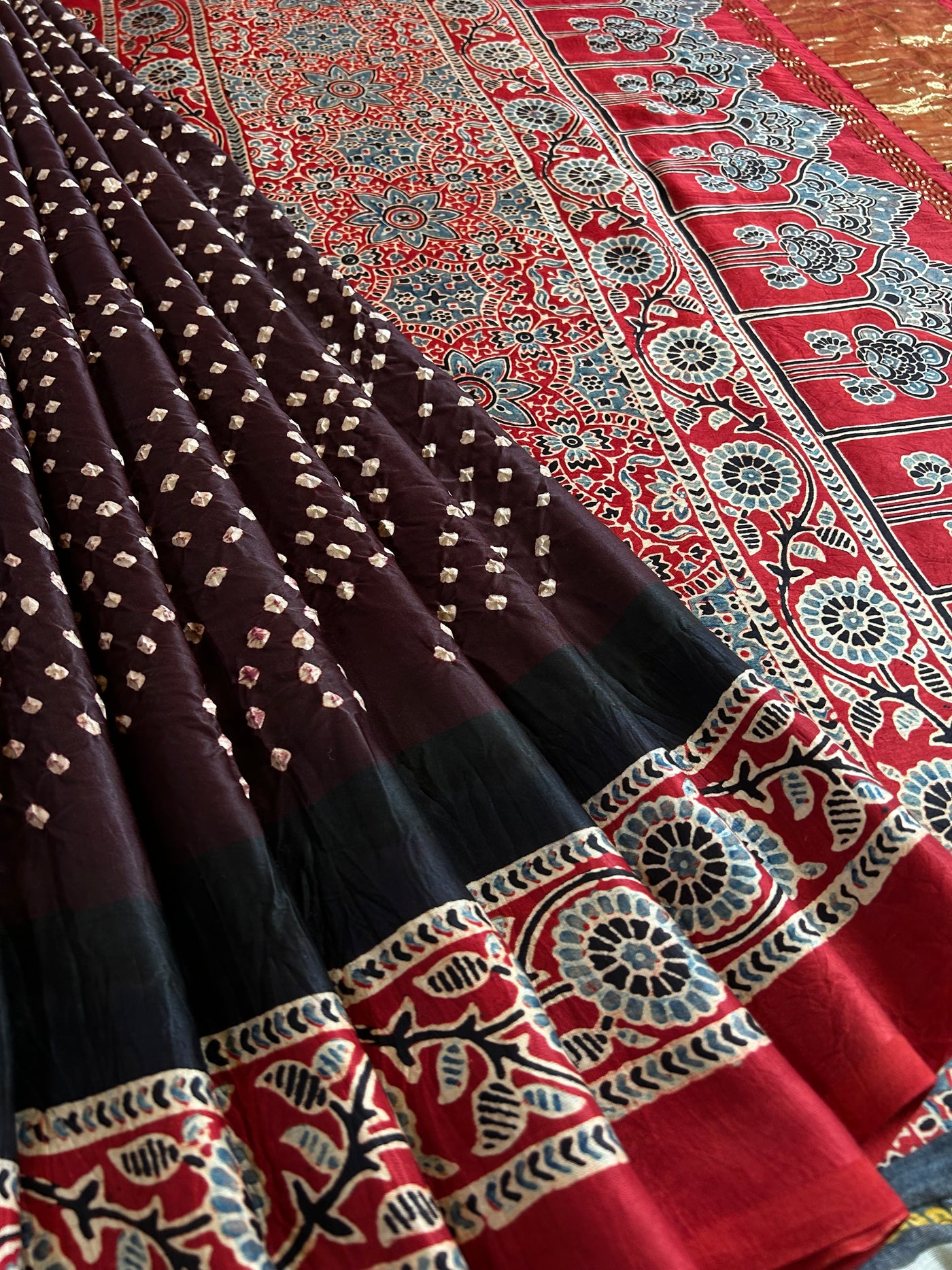 TARULATA: HANDMADE AJRAKH BANDHEJ MODAL SILK SAREE
