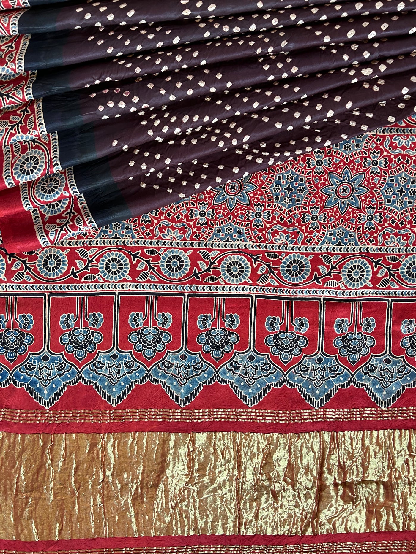 TARULATA: HANDMADE AJRAKH BANDHEJ MODAL SILK SAREE