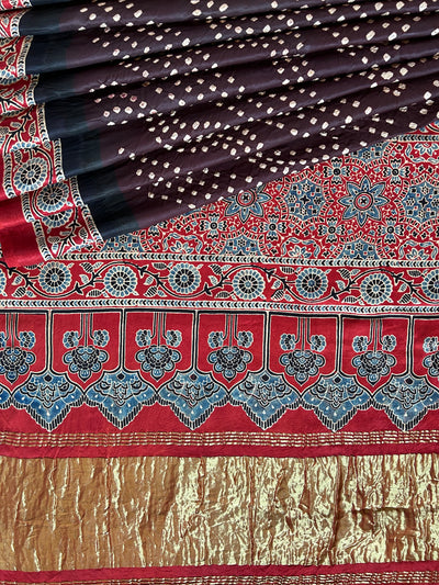 TARULATA: HANDMADE AJRAKH BANDHEJ MODAL SILK SAREE