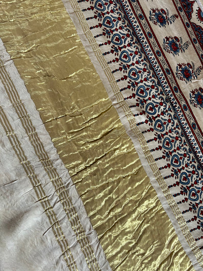 SINDHUJA: HANDMADE AJRAKH BANDHEJ MODAL SILK SAREE