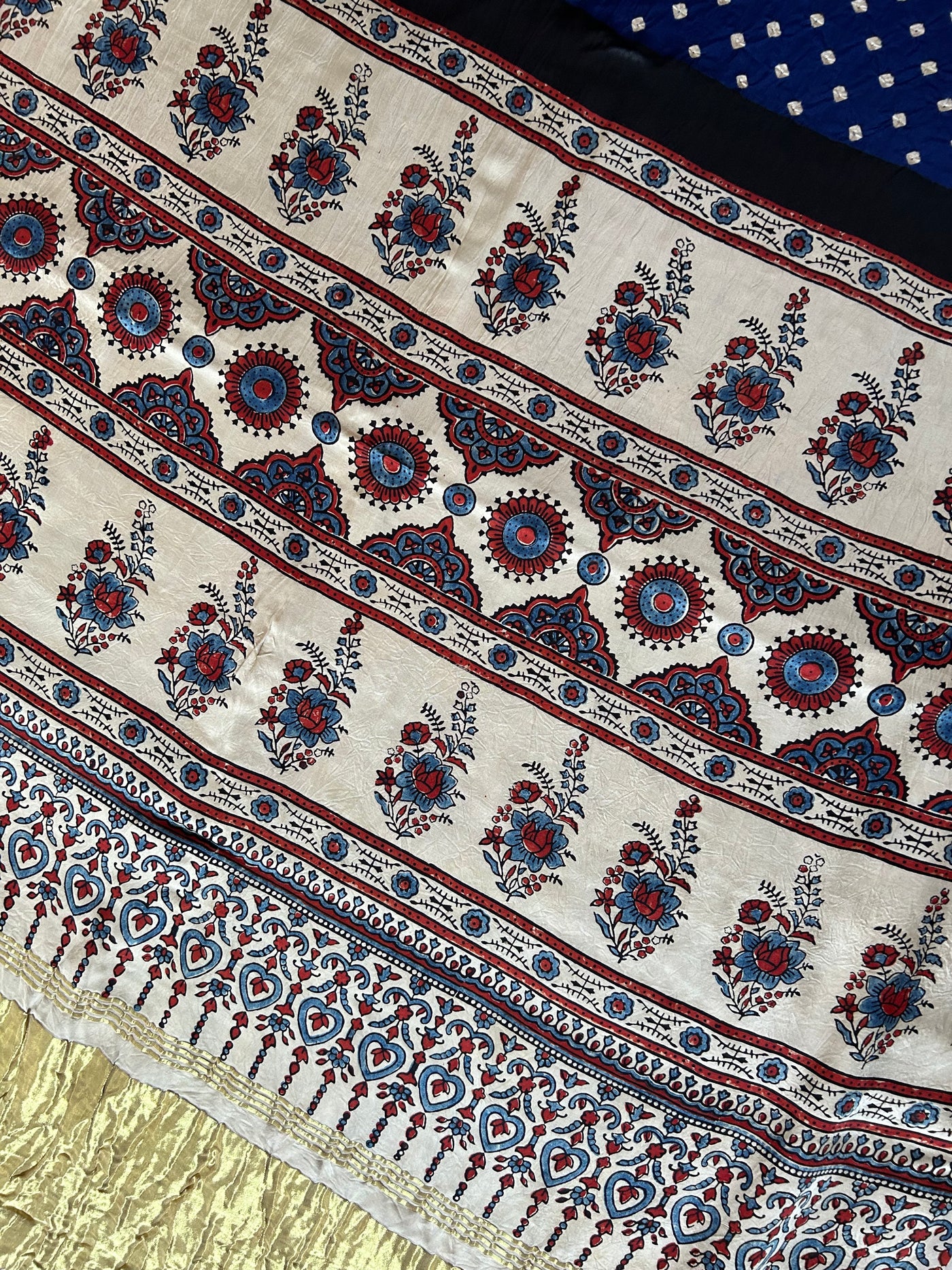 SINDHUJA: HANDMADE AJRAKH BANDHEJ MODAL SILK SAREE
