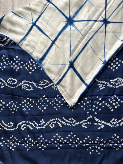 Iris: Handmade Clamp Dye- Bandhej Modal Silk Saree