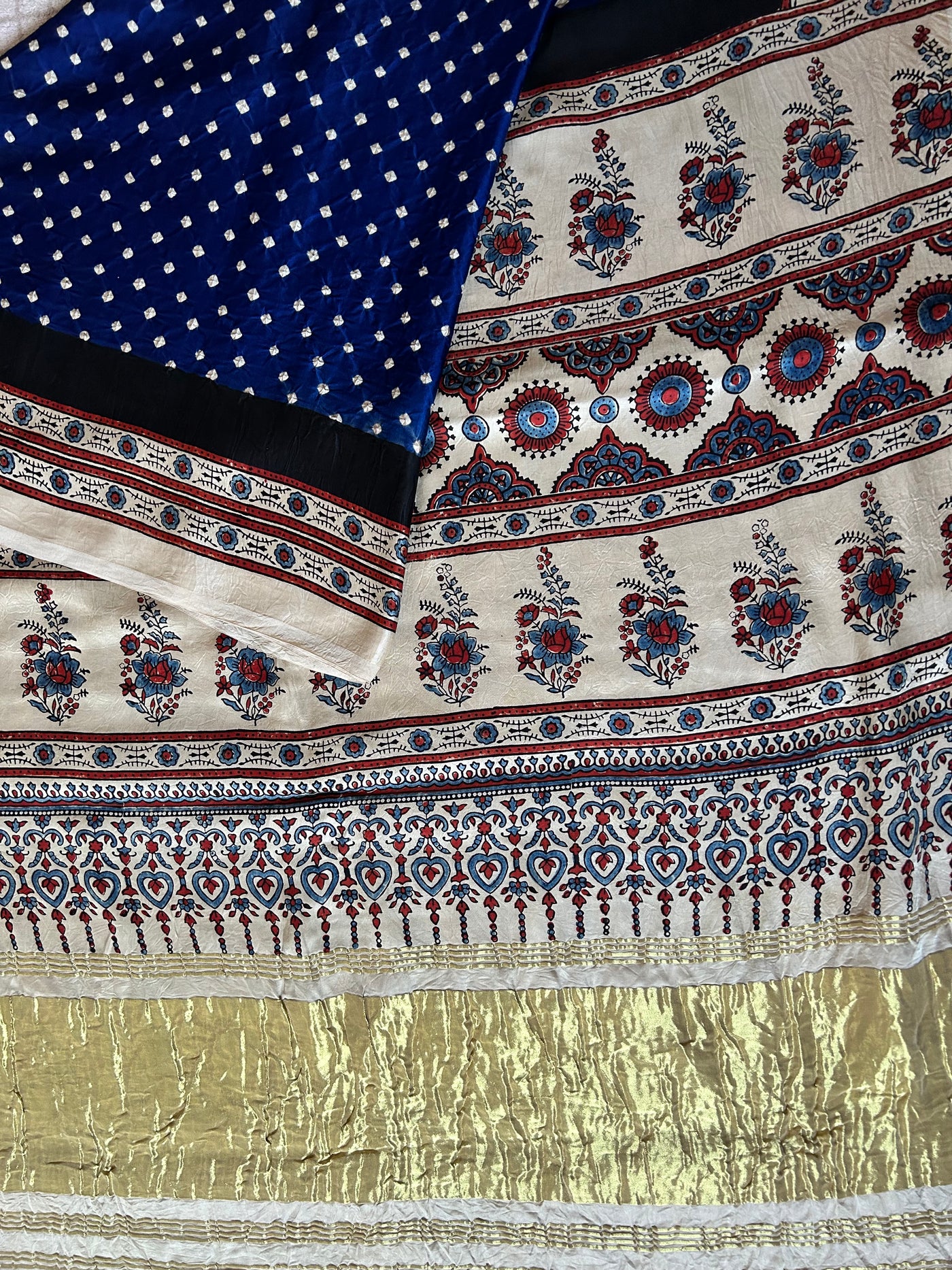 SINDHUJA: HANDMADE AJRAKH BANDHEJ MODAL SILK SAREE