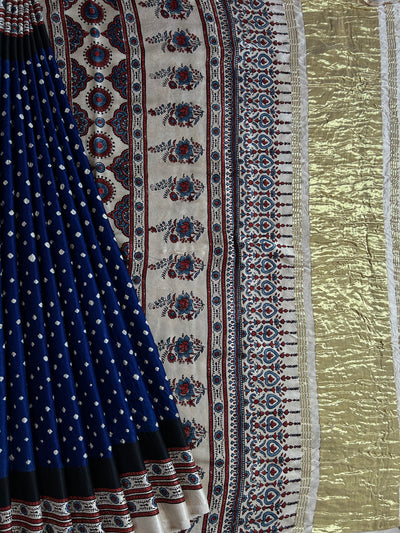 SINDHUJA: HANDMADE AJRAKH BANDHEJ MODAL SILK SAREE