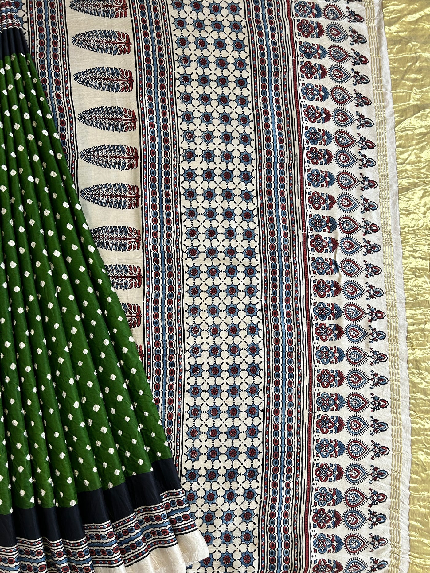 INDRANI: HANDMADE AJRAKH BANDHEJ MODAL SILK SAREE