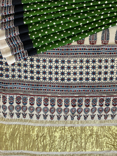 INDRANI: HANDMADE AJRAKH BANDHEJ MODAL SILK SAREE