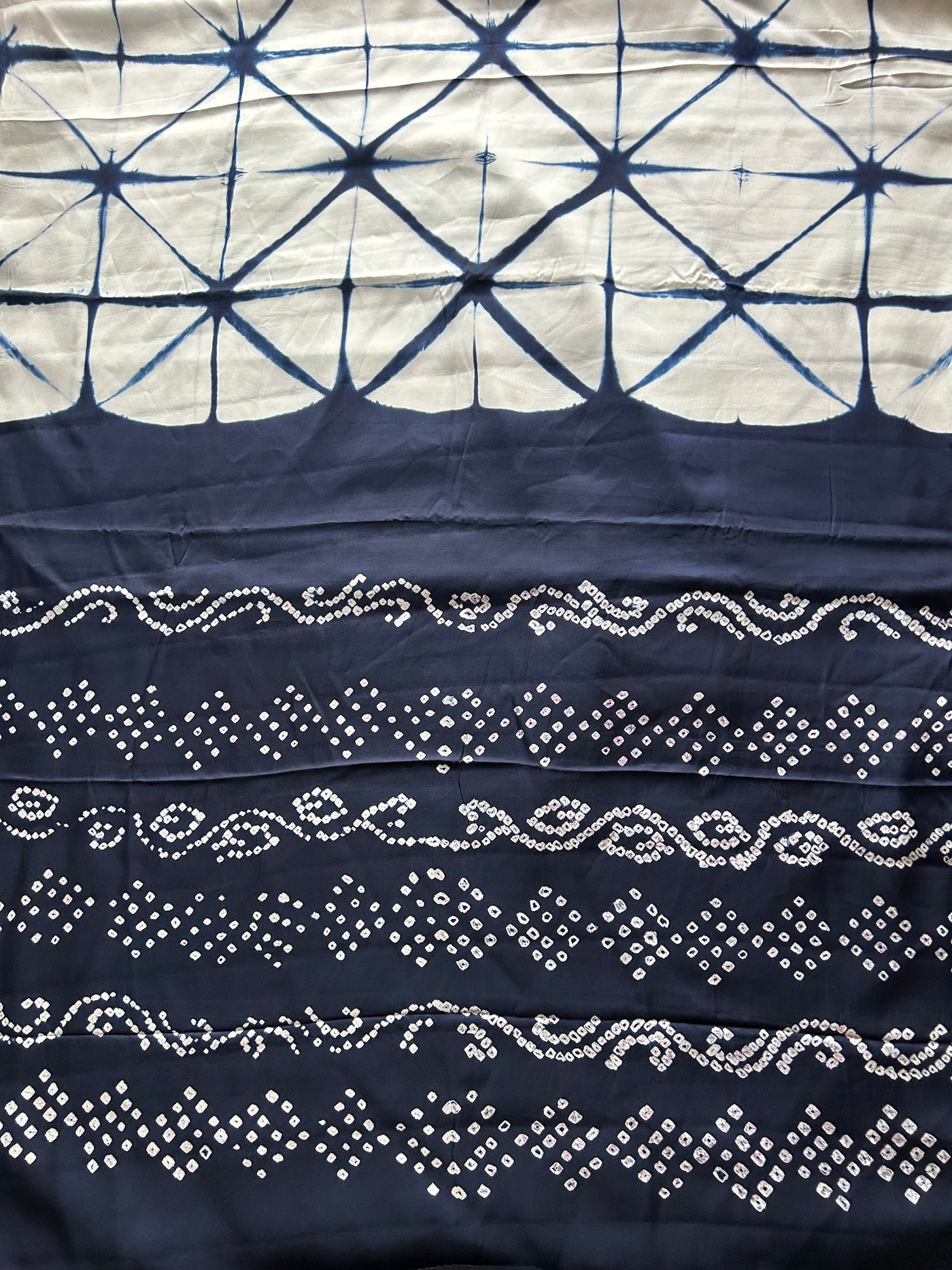 Blue Flex: Handmade Clamp Dye- Bandhej Modal Silk Saree