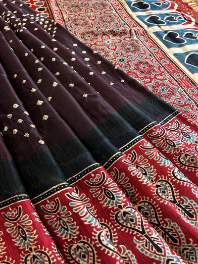 APPORVA: HANDMADE AJRAKH BANDHEJ MODAL SILK SAREE