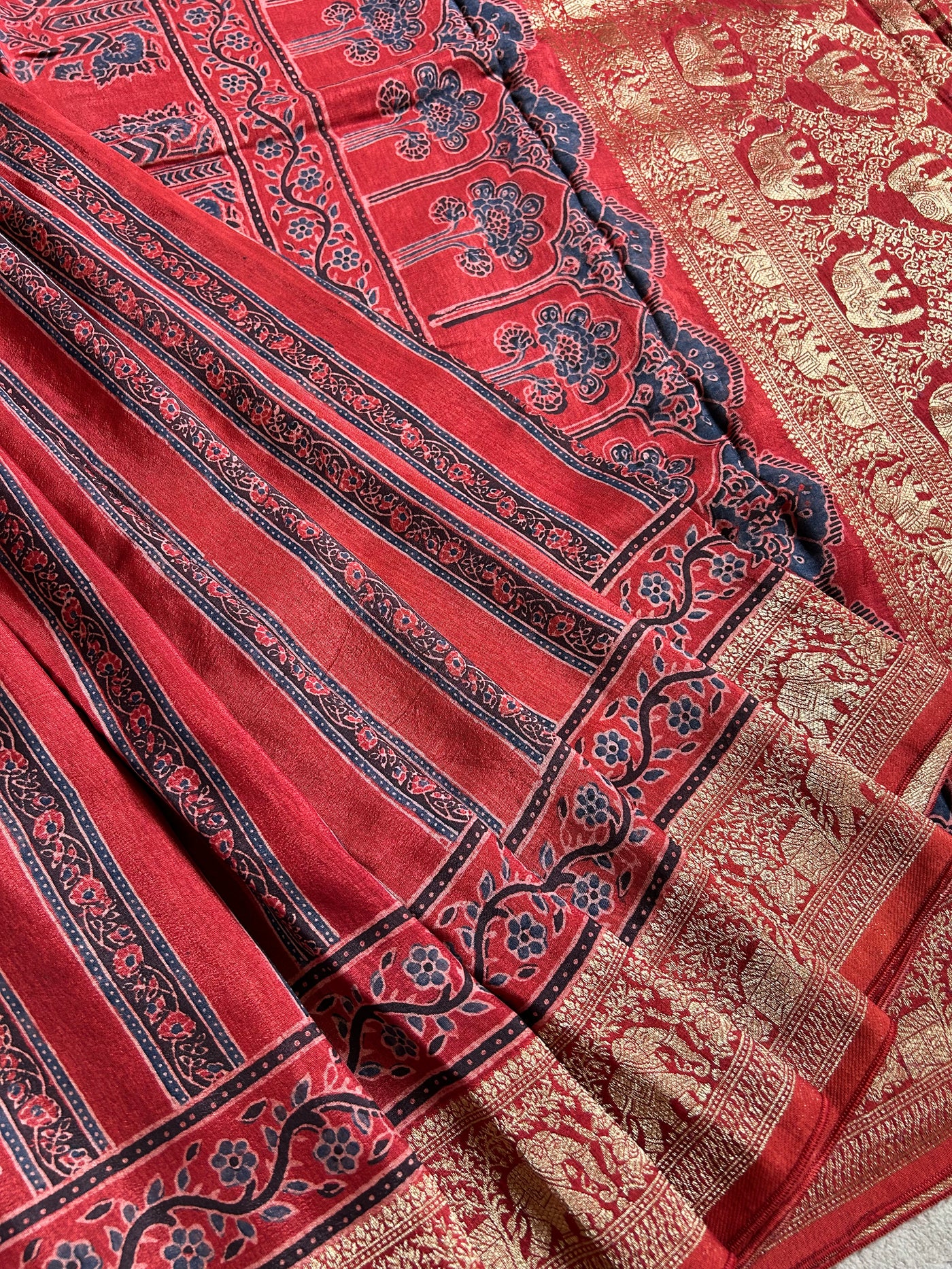 JUHI:Premium Dola SILK Meenakari PalluAjrak Saree