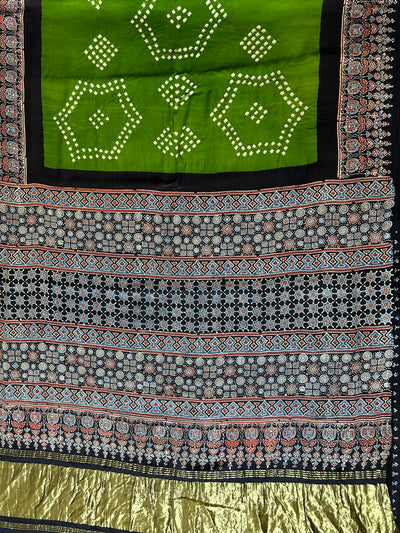 KASTURI: HANDMADE AJRAKH BANDHEJ MODAL SILK SAREE