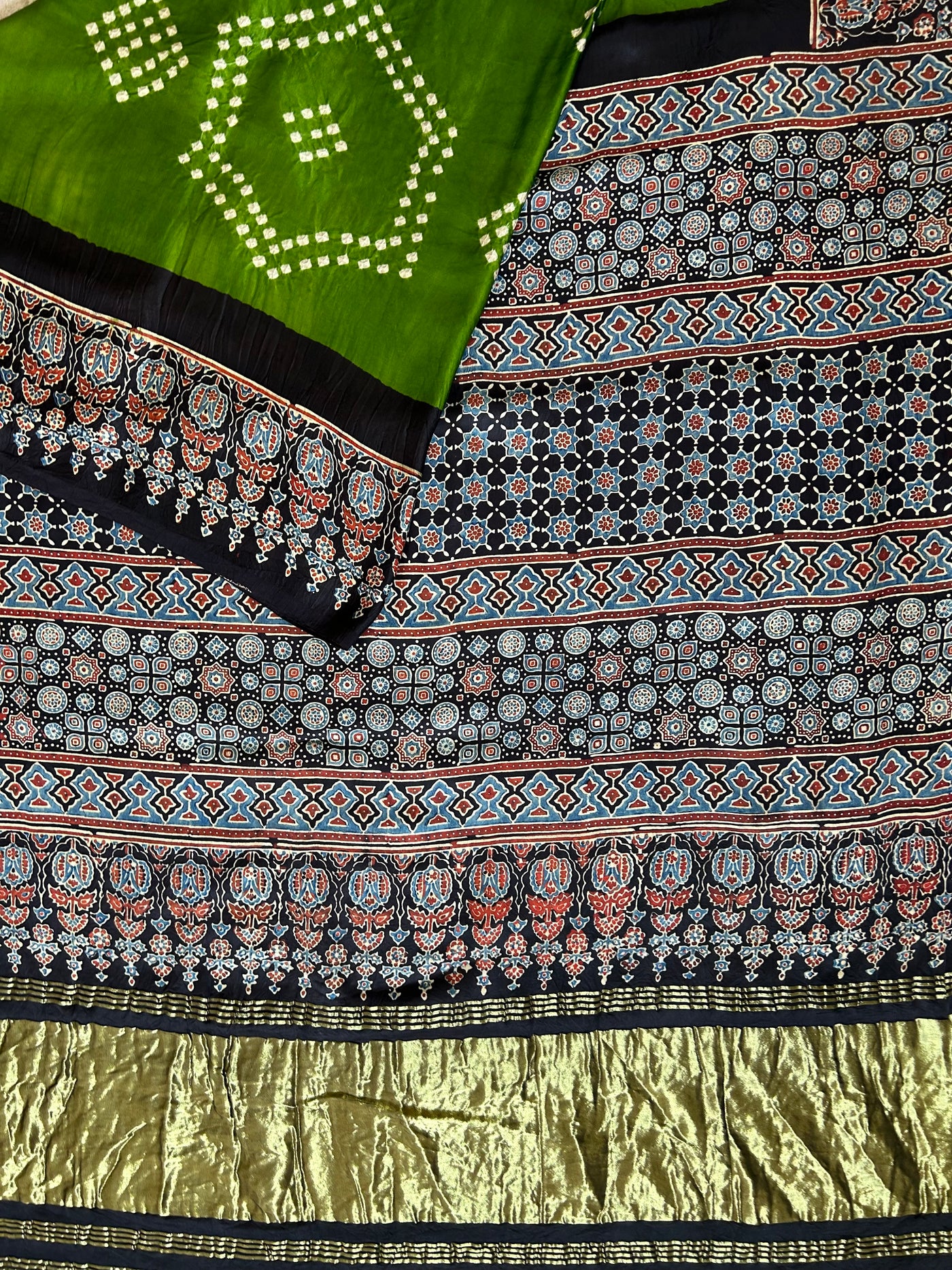 KASTURI: HANDMADE AJRAKH BANDHEJ MODAL SILK SAREE