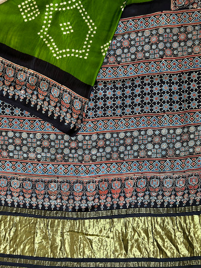 KASTURI: HANDMADE AJRAKH BANDHEJ MODAL SILK SAREE