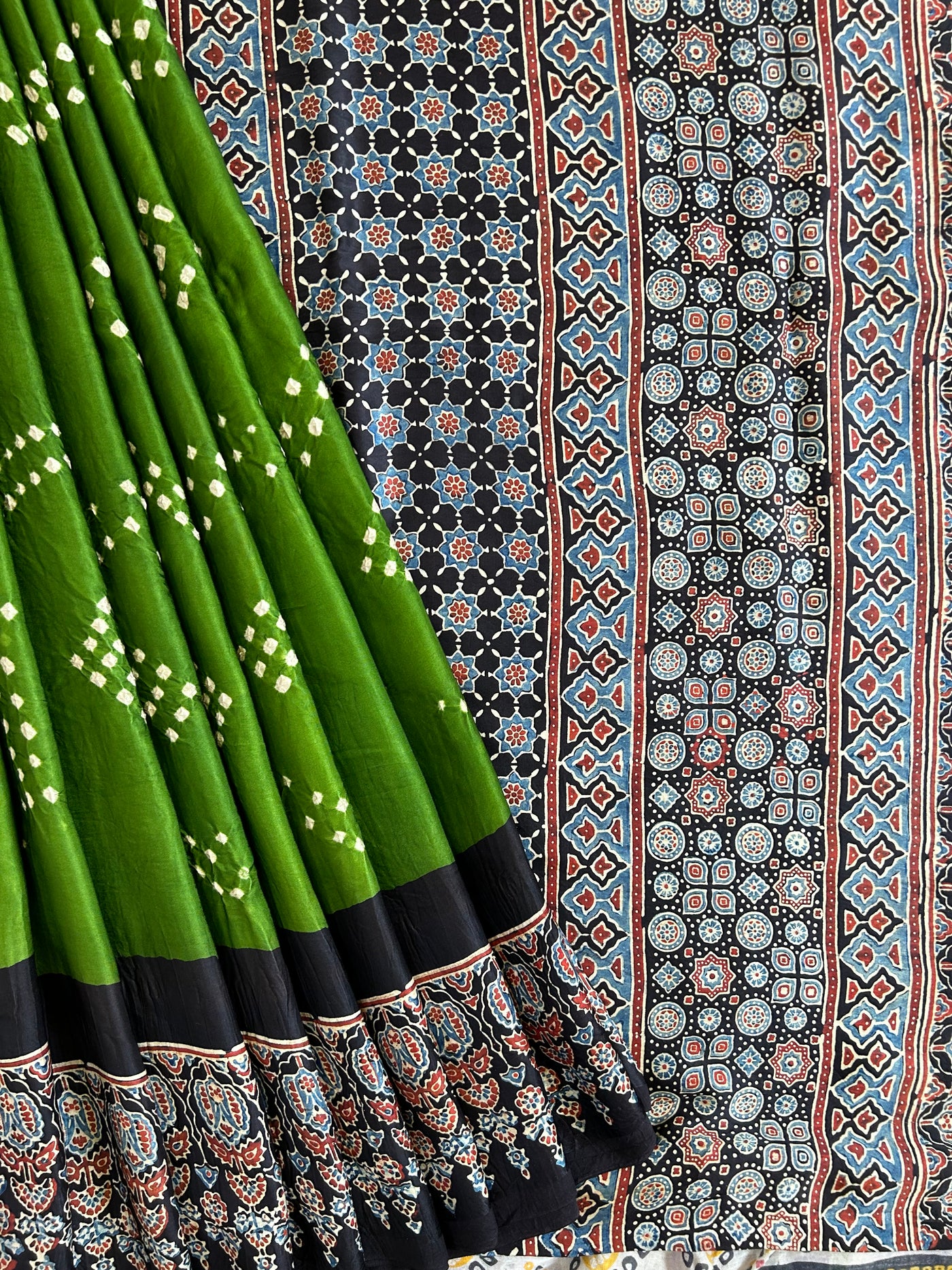 KASTURI: HANDMADE AJRAKH BANDHEJ MODAL SILK SAREE