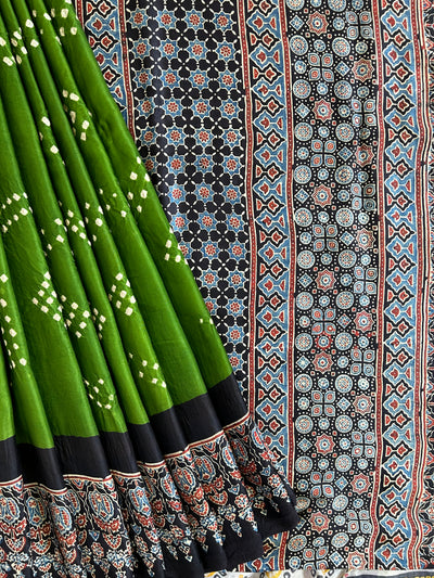 KASTURI: HANDMADE AJRAKH BANDHEJ MODAL SILK SAREE