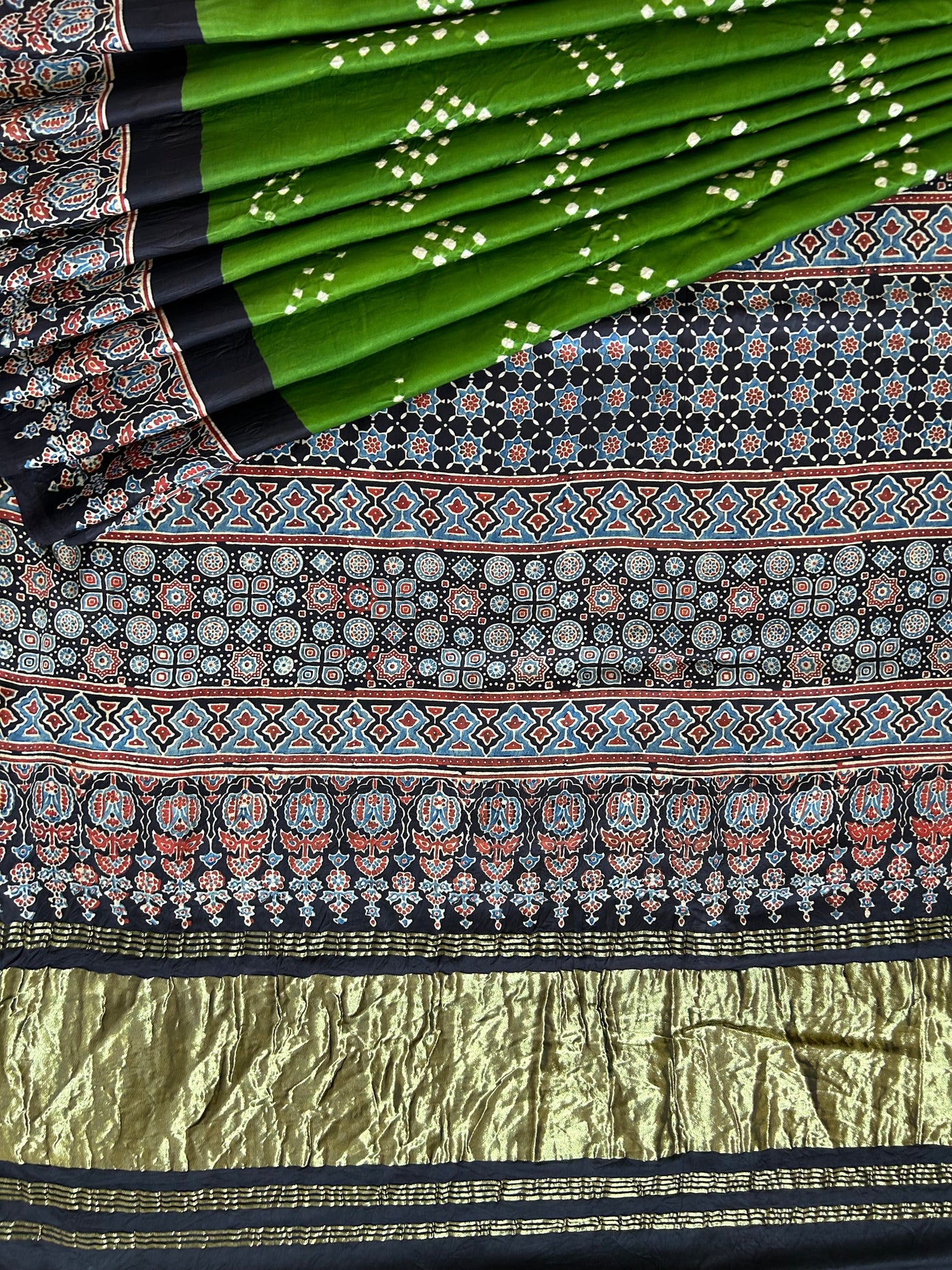 KASTURI: HANDMADE AJRAKH BANDHEJ MODAL SILK SAREE