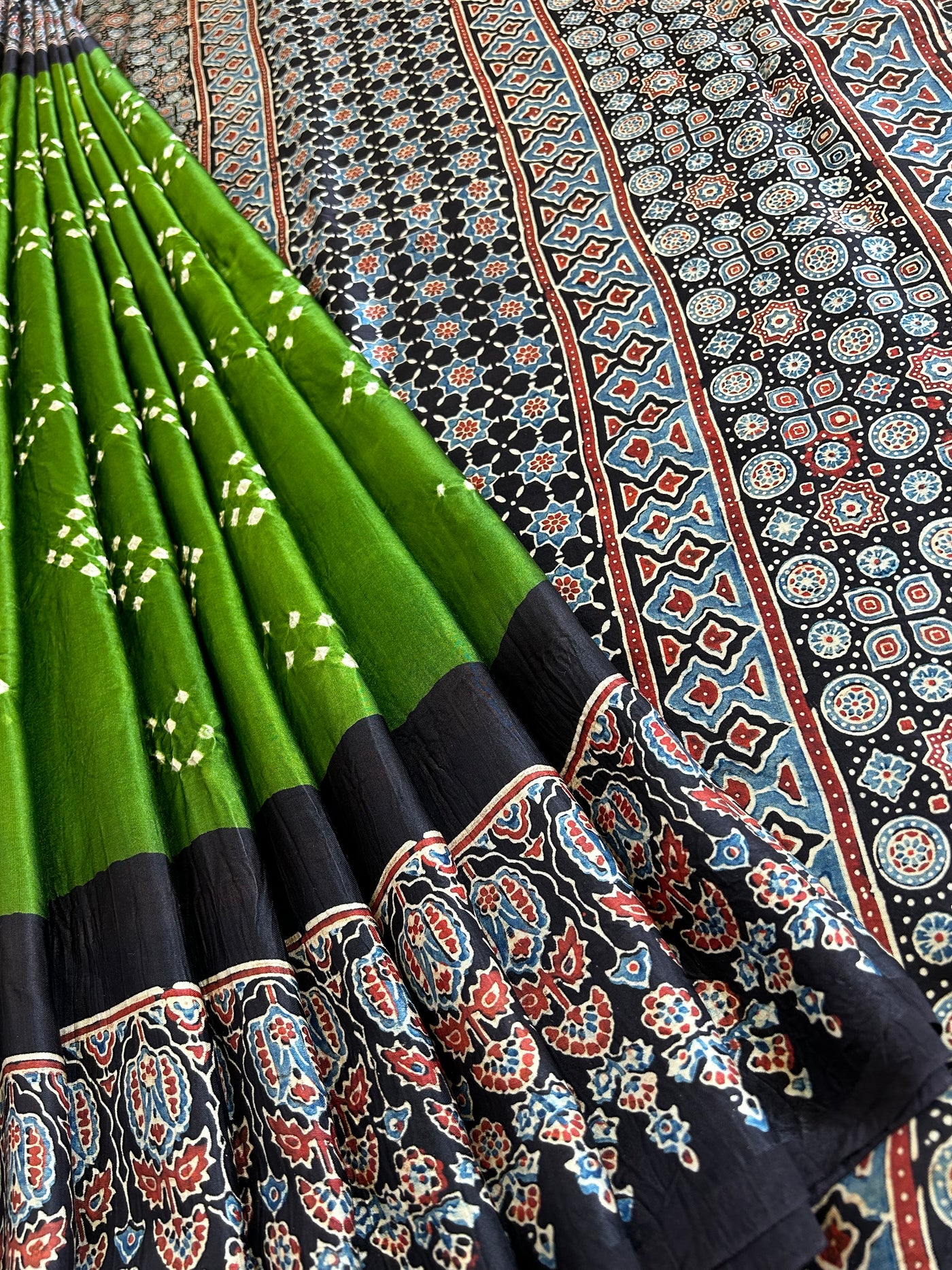 KASTURI: HANDMADE AJRAKH BANDHEJ MODAL SILK SAREE