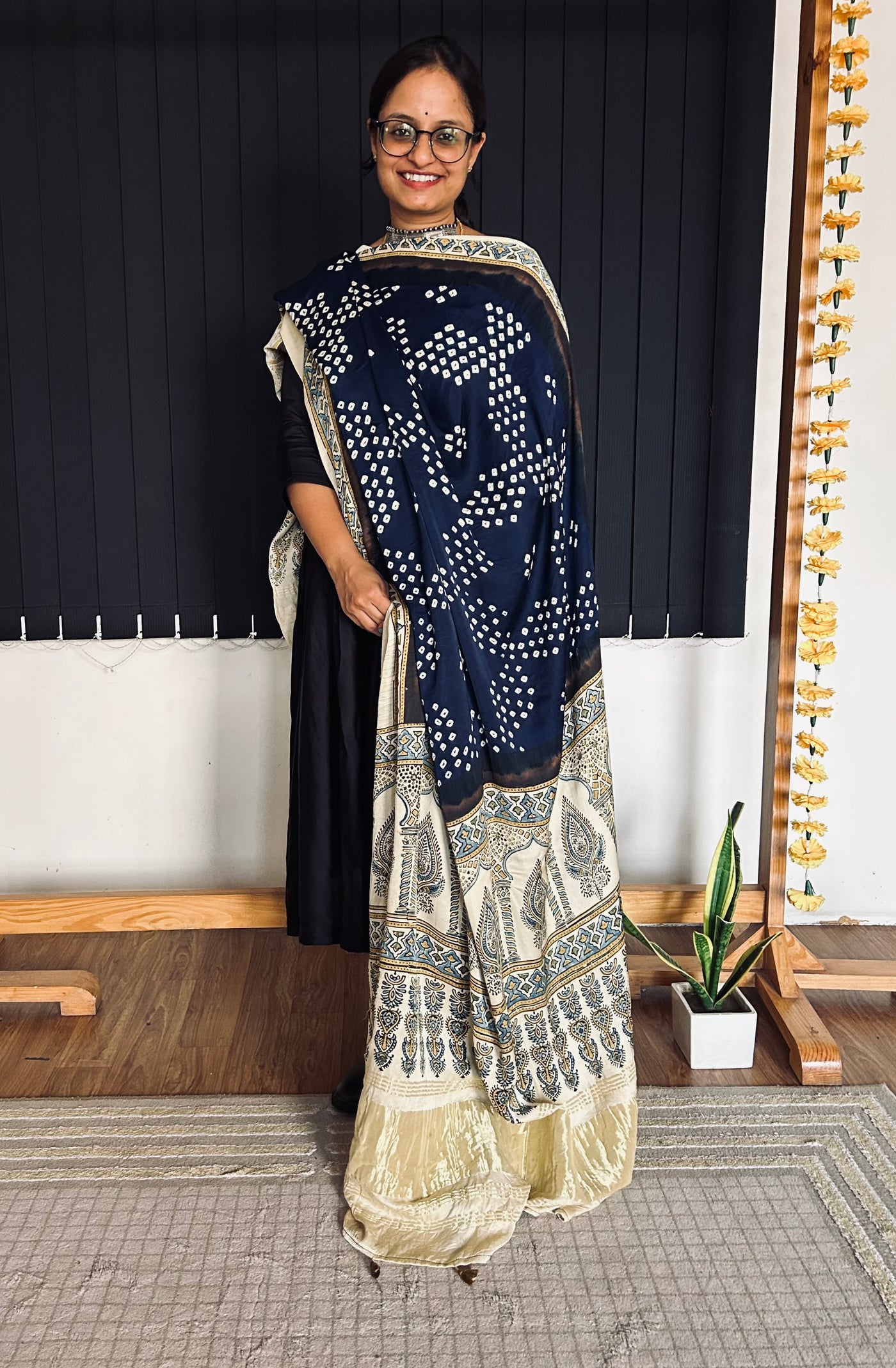 RIWAAJ : HANDMADE BANDHANI AJRAKH MODAL SILK DUPATTA WITH TISSUE