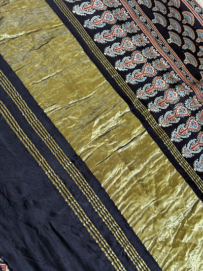 NUSHRAT: HANDMADE AJRAKH BANDHEJ MODAL SILK SAREE