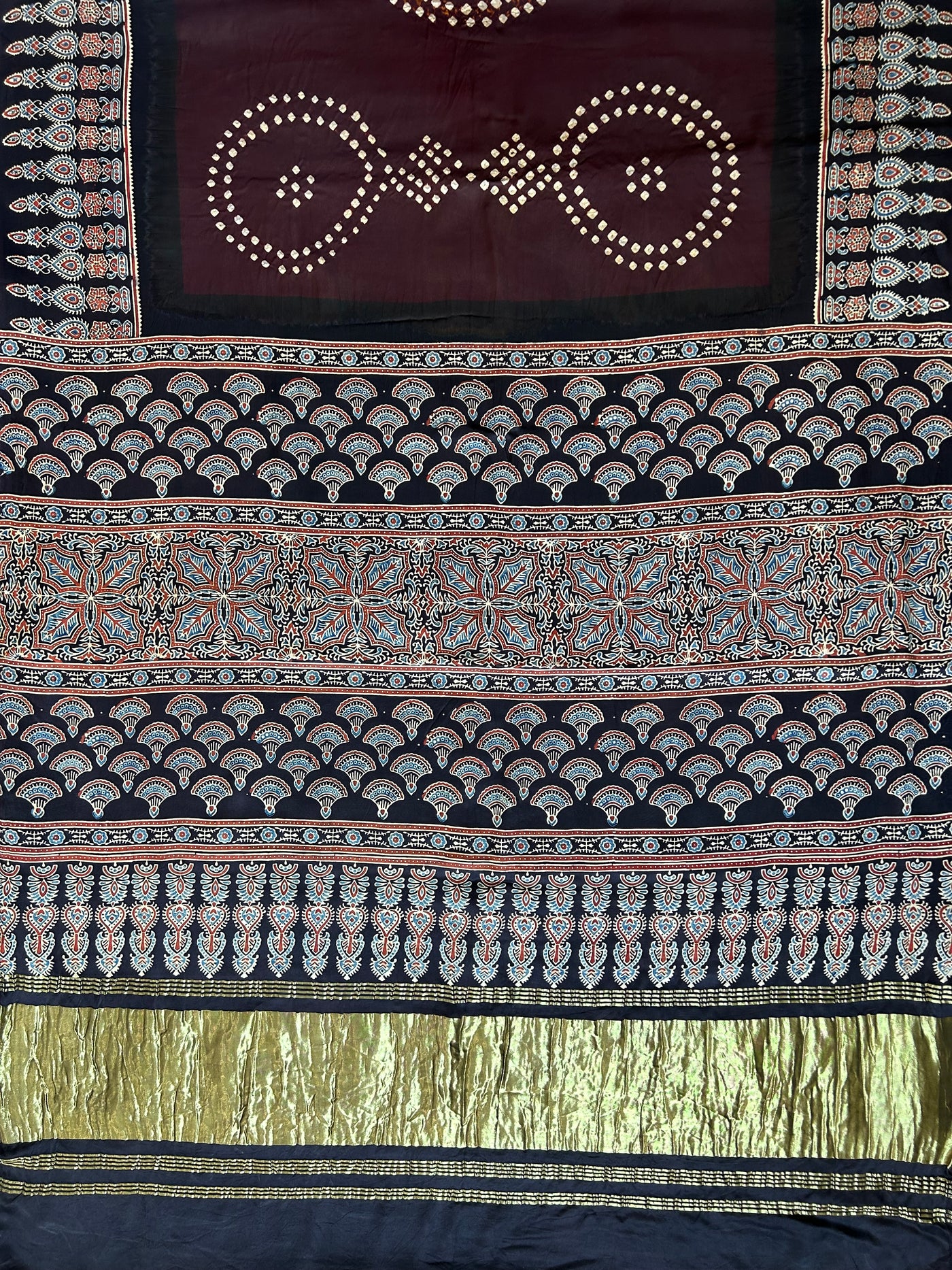 NUSHRAT: HANDMADE AJRAKH BANDHEJ MODAL SILK SAREE