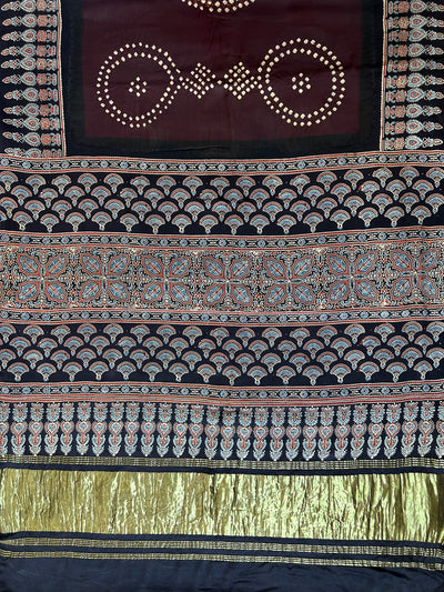 NUSHRAT: HANDMADE AJRAKH BANDHEJ MODAL SILK SAREE