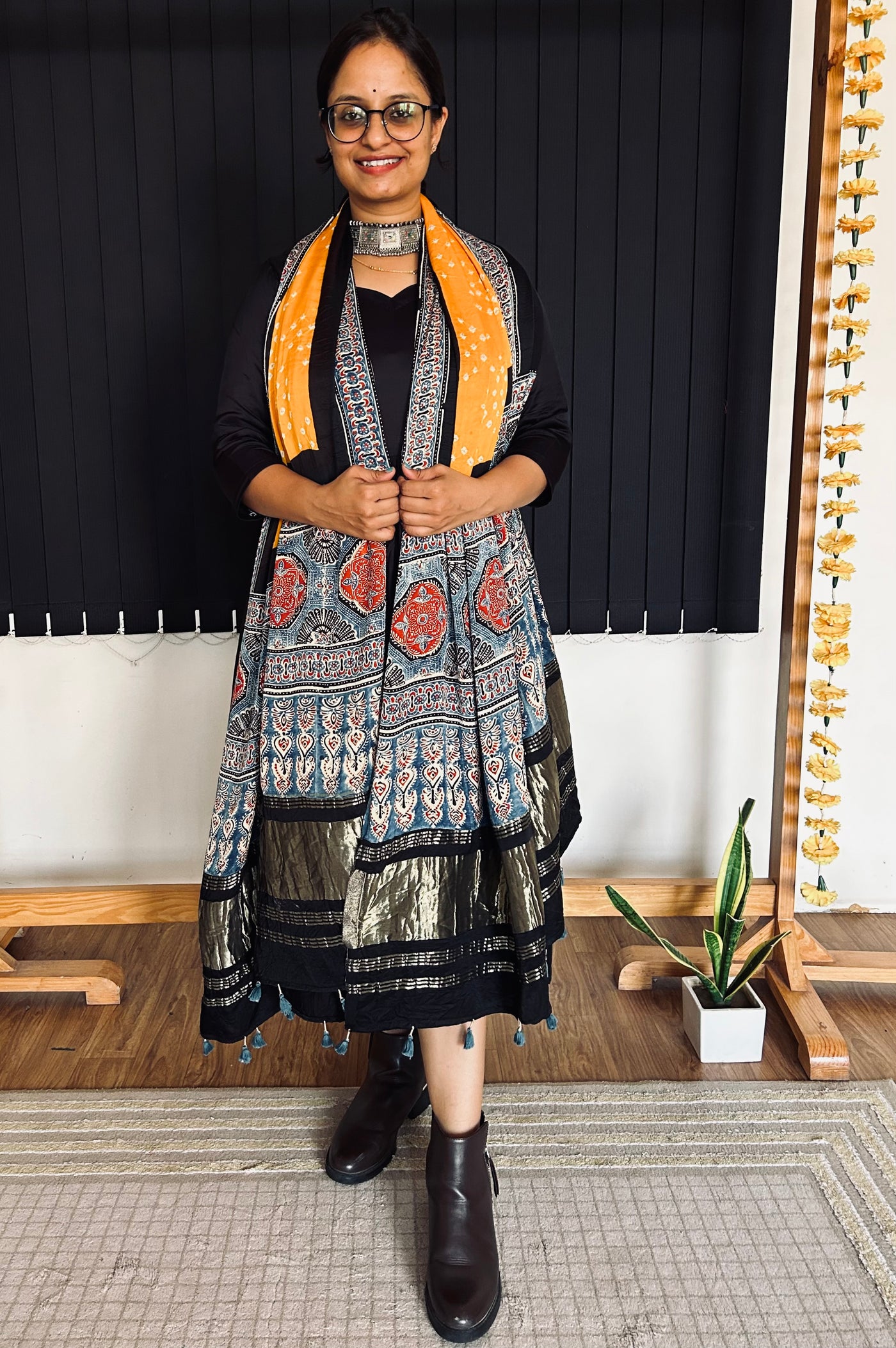 TARANG : HANDMADE BANDHANI AJRAKH MODAL SILK DUPATTA WITH TISSUE