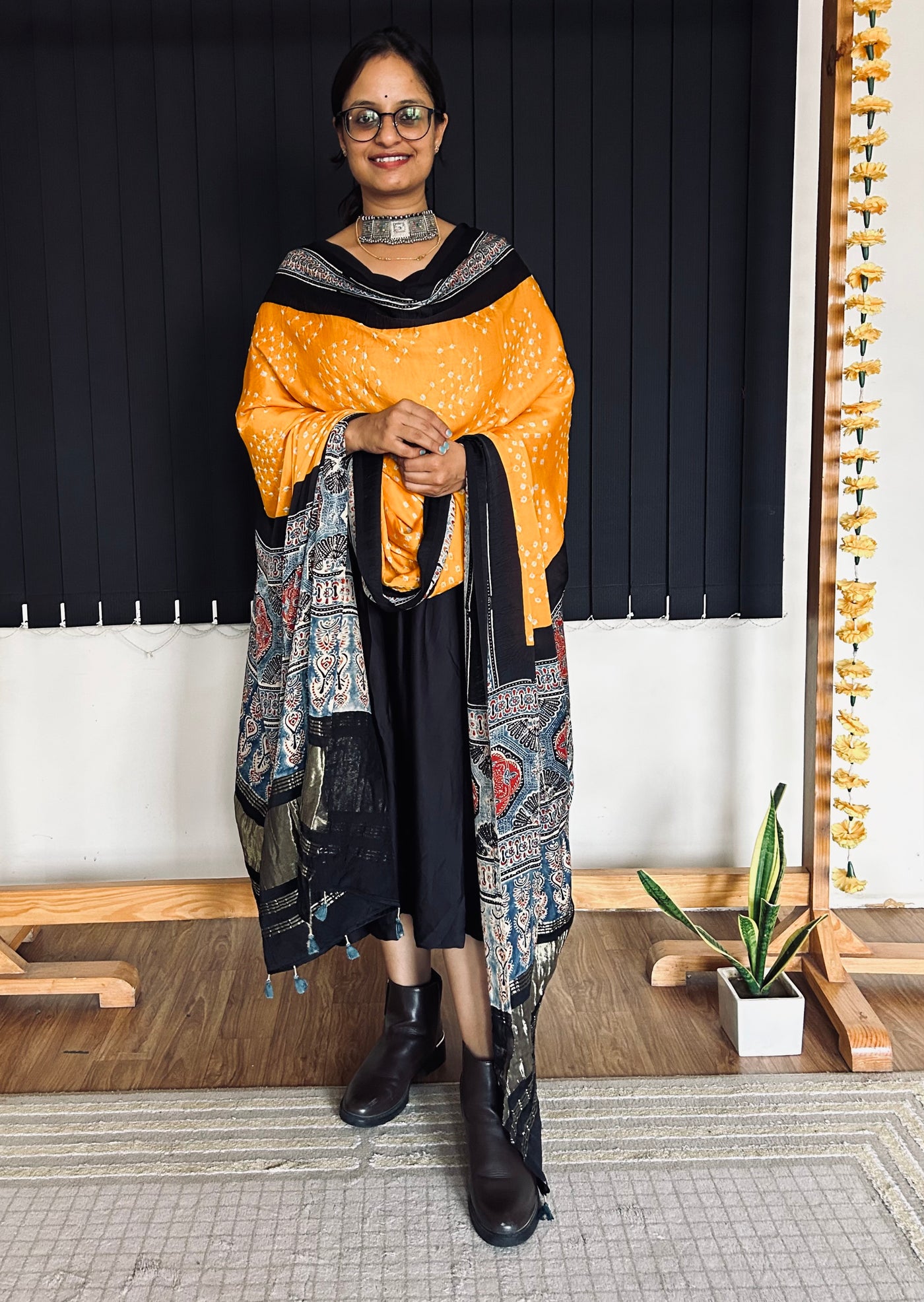 TARANG : HANDMADE BANDHANI AJRAKH MODAL SILK DUPATTA WITH TISSUE
