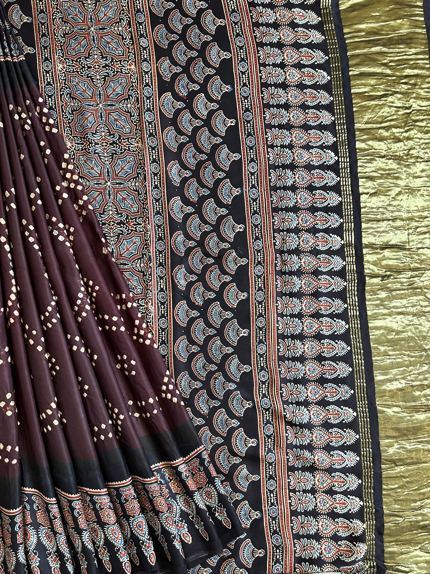 NUSHRAT: HANDMADE AJRAKH BANDHEJ MODAL SILK SAREE