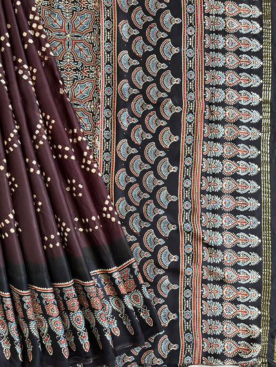 NUSHRAT: HANDMADE AJRAKH BANDHEJ MODAL SILK SAREE