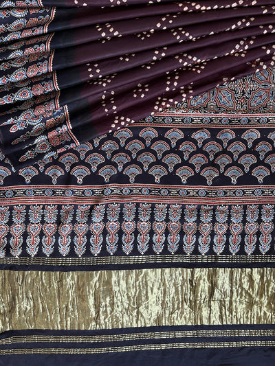 NUSHRAT: HANDMADE AJRAKH BANDHEJ MODAL SILK SAREE