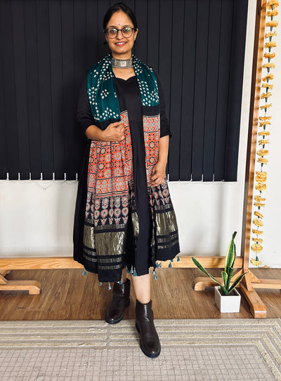 SRIJAN : HANDMADE BANDHANI AJRAKH MODAL SILK DUPATTA WITH TISSUE