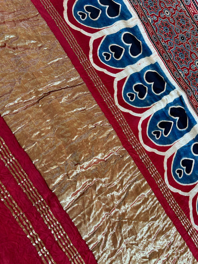BANSHURI: HANDMADE AJRAKH BANDHEJ MODAL SILK SAREE