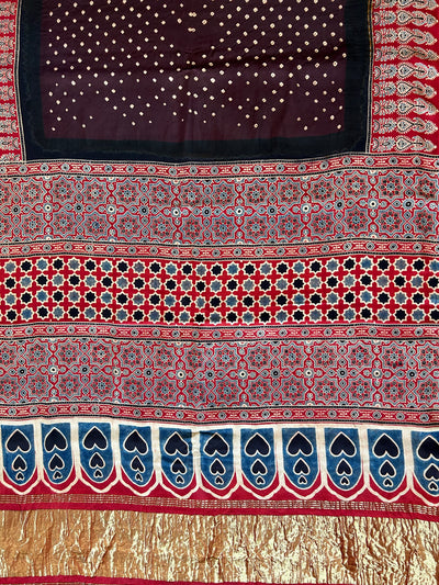 BANSHURI: HANDMADE AJRAKH BANDHEJ MODAL SILK SAREE