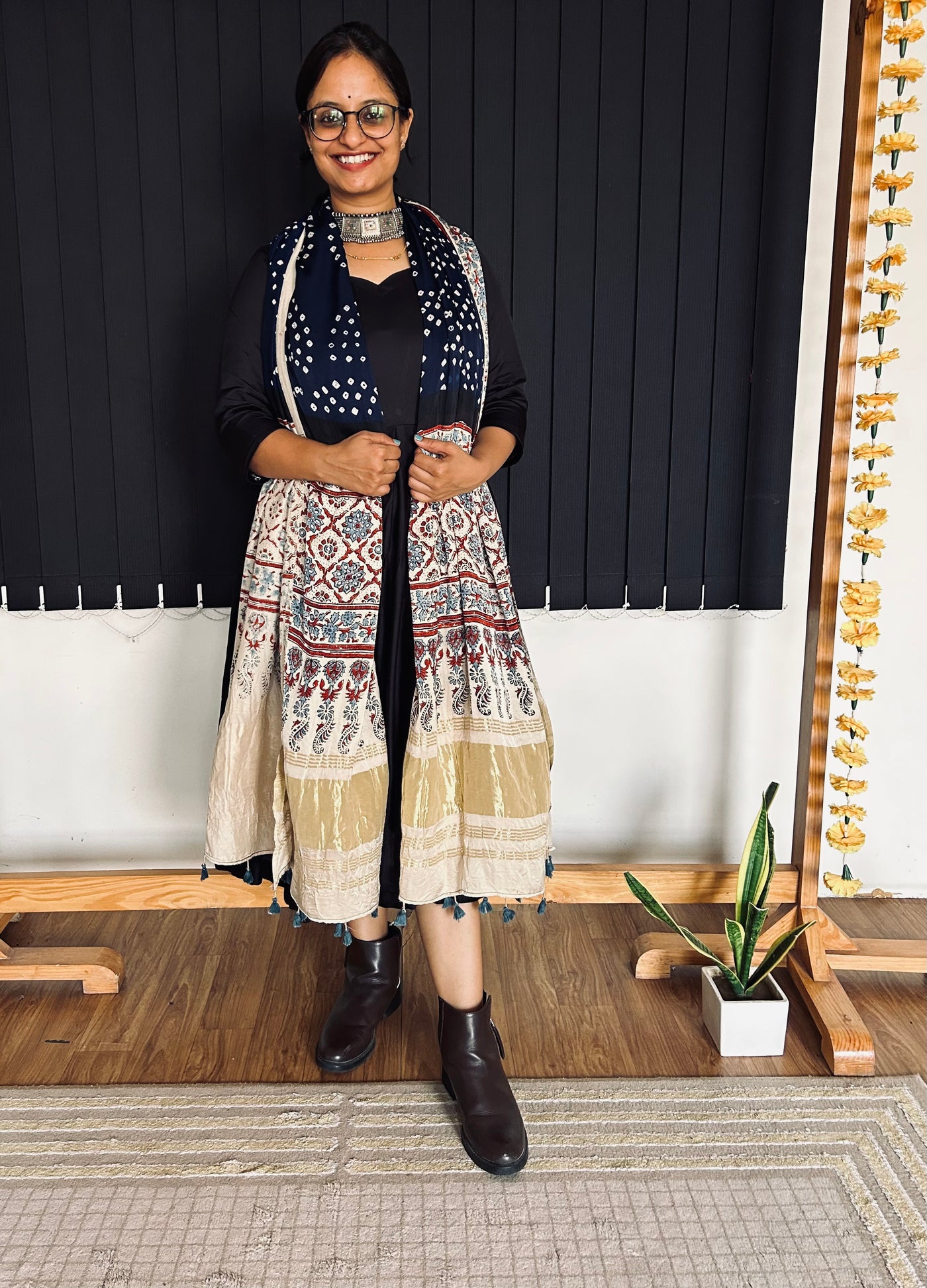 NAYAN : HANDMADE BANDHANI AJRAKH MODAL SILK DUPATTA WITH TISSUE